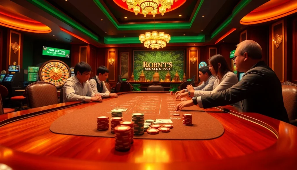Engaging poker game at Nhà Cái HF88, showcasing players' strategy and excitement in an upscale casino setting.