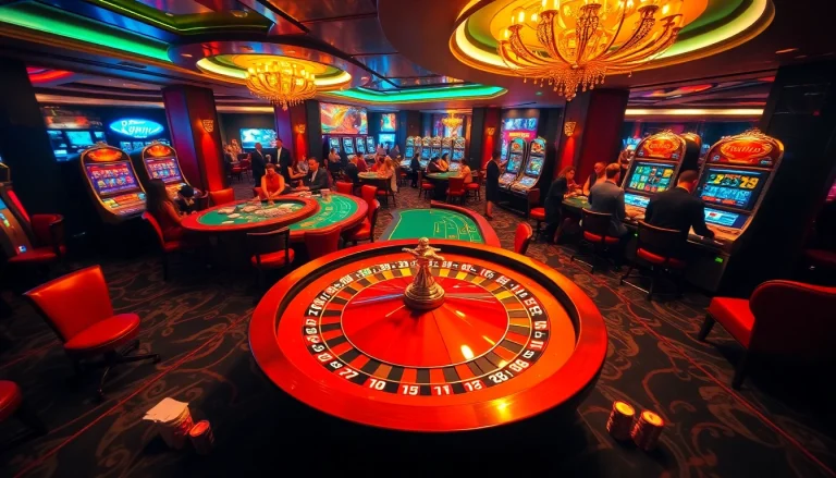 Experience the thrill of rr88 as players engage with roulette and blackjack in a vibrant casino setting.