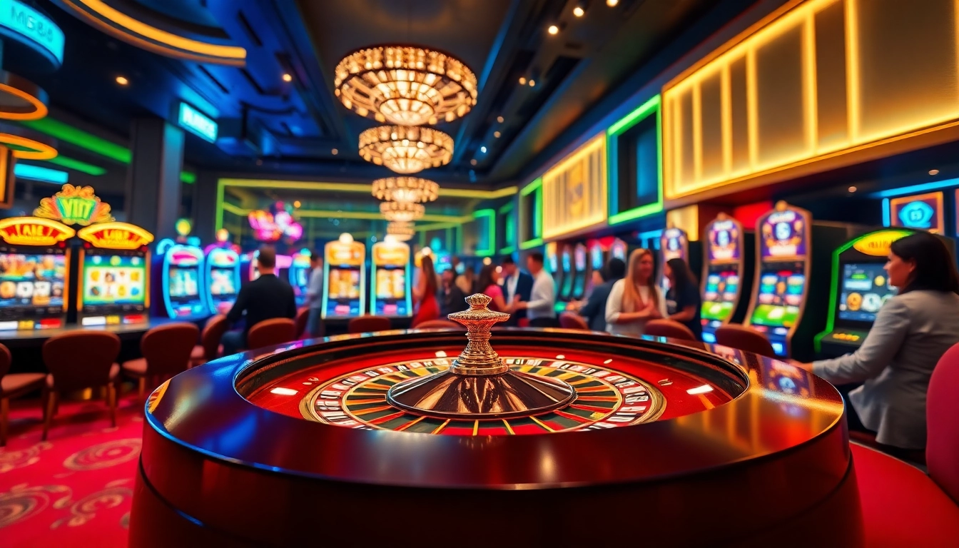 Players enjoying high stakes at the MM88 roulette table amidst a vibrant casino setting.