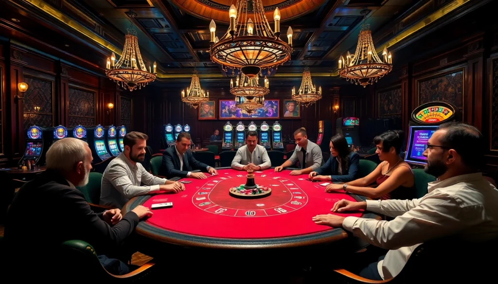 Experience high-stakes poker at https://188v.ink/ with players showcasing intense strategies and luxurious casino decor.