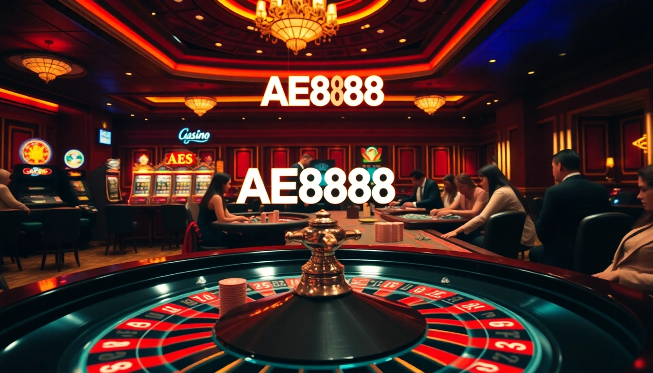AE888 players enjoy thrill at a poker table with vibrant poker chips.