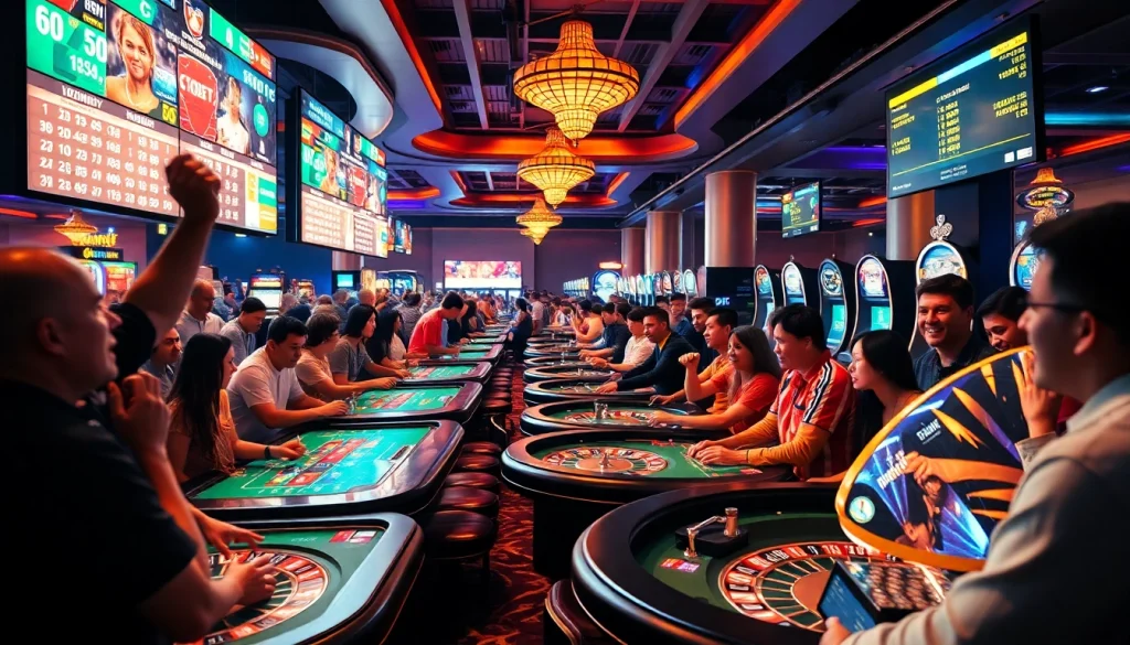 Witness the thrill of tỷ lệ kèo nhà cái 5 as excited gamblers cheer during a sports betting night at the casino.