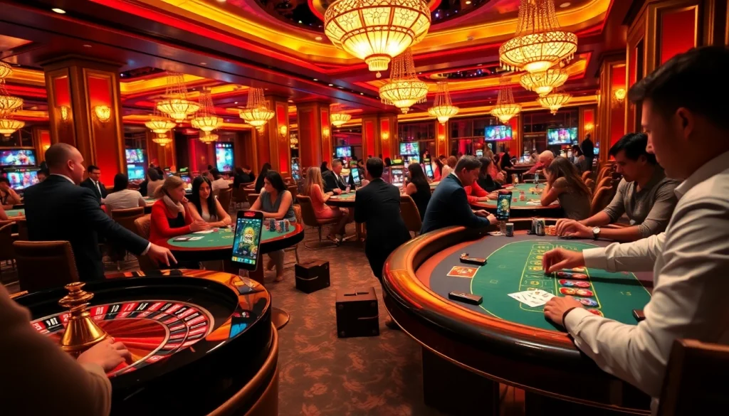 Exciting casino scene highlighting strategic gameplay while suggesting tải Sunwin for enhanced gambling experiences.