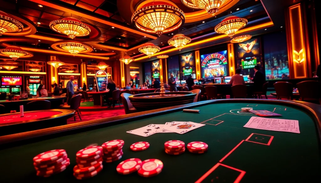 Experience the thrill of casino gaming with https://red88v6.com/ at a vibrant poker table, complete with colorful chips.